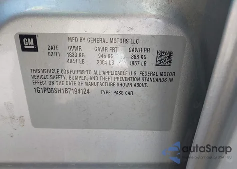 2011 Chevrolet Cruze Ls z USA, uszkodzony, nr VIN 1G1PD5SH1B7194124